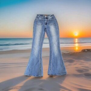 Rock & Roll Denim Jeans Women's High Rise Flare Blue Stretch 24x34 READ (24x29)